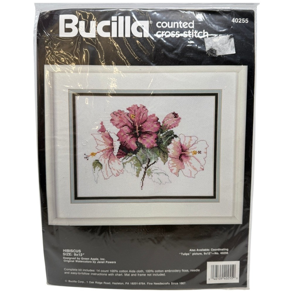 Bucilla Hibiscus Counted Cross Stitch Kit Floral Cotton Pink 40255 Sz 9x12